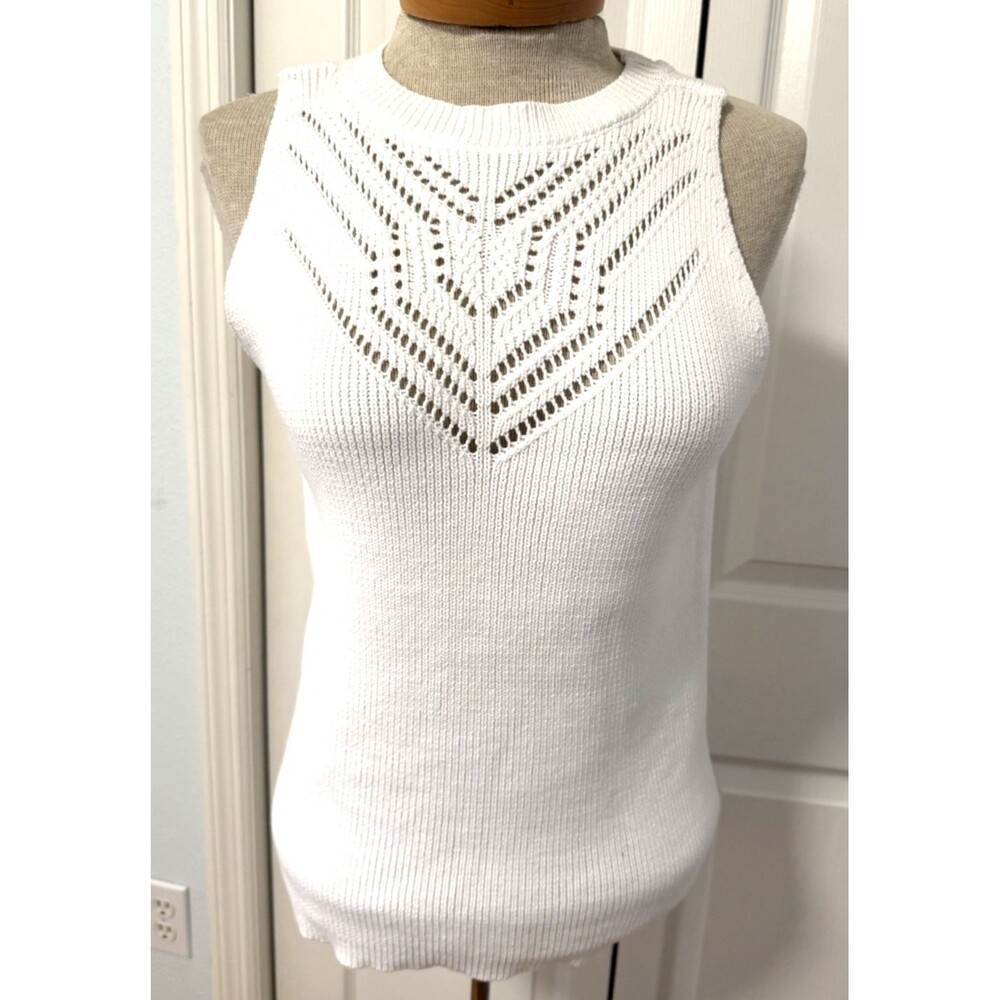 NEW LOFT Women’s White Sleeveless Pointelle Sweater Tank Top Sz M NWT